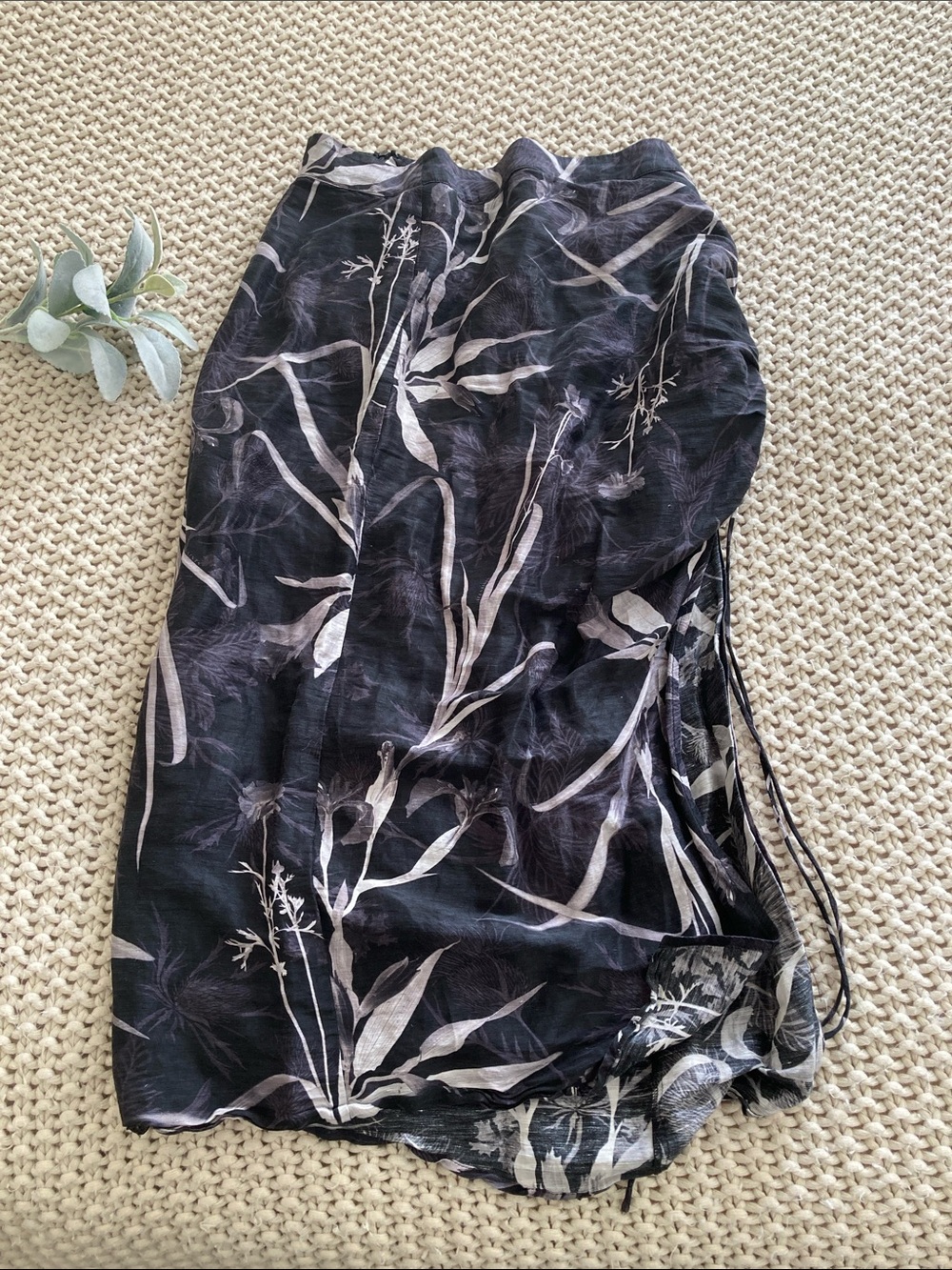 All Saints Black Floral cinched Black and white botanical floral print skirt